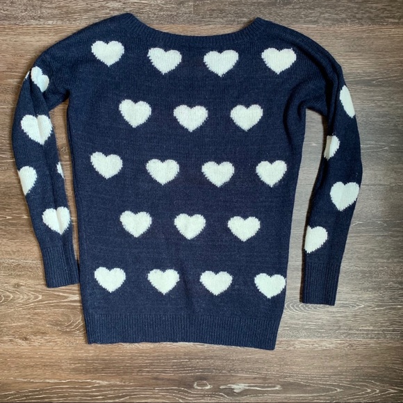 Express Navy Sweater with Cream Hearts Sz S - Picture 3 of 3
